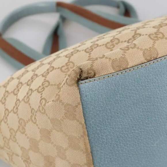 GUCCI GG Canvas Sherry Line Shoulder Bag Beige Blue Silver 131230 Auth 103323 - Picture 4 of 16